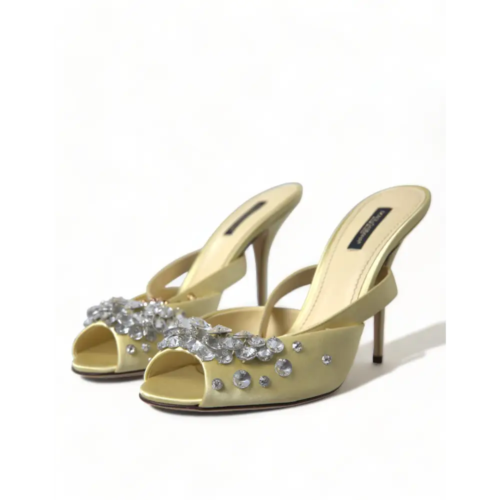 Dolce & Gabbana Gelbe Satin-Kristall Mary Janes Sandalen