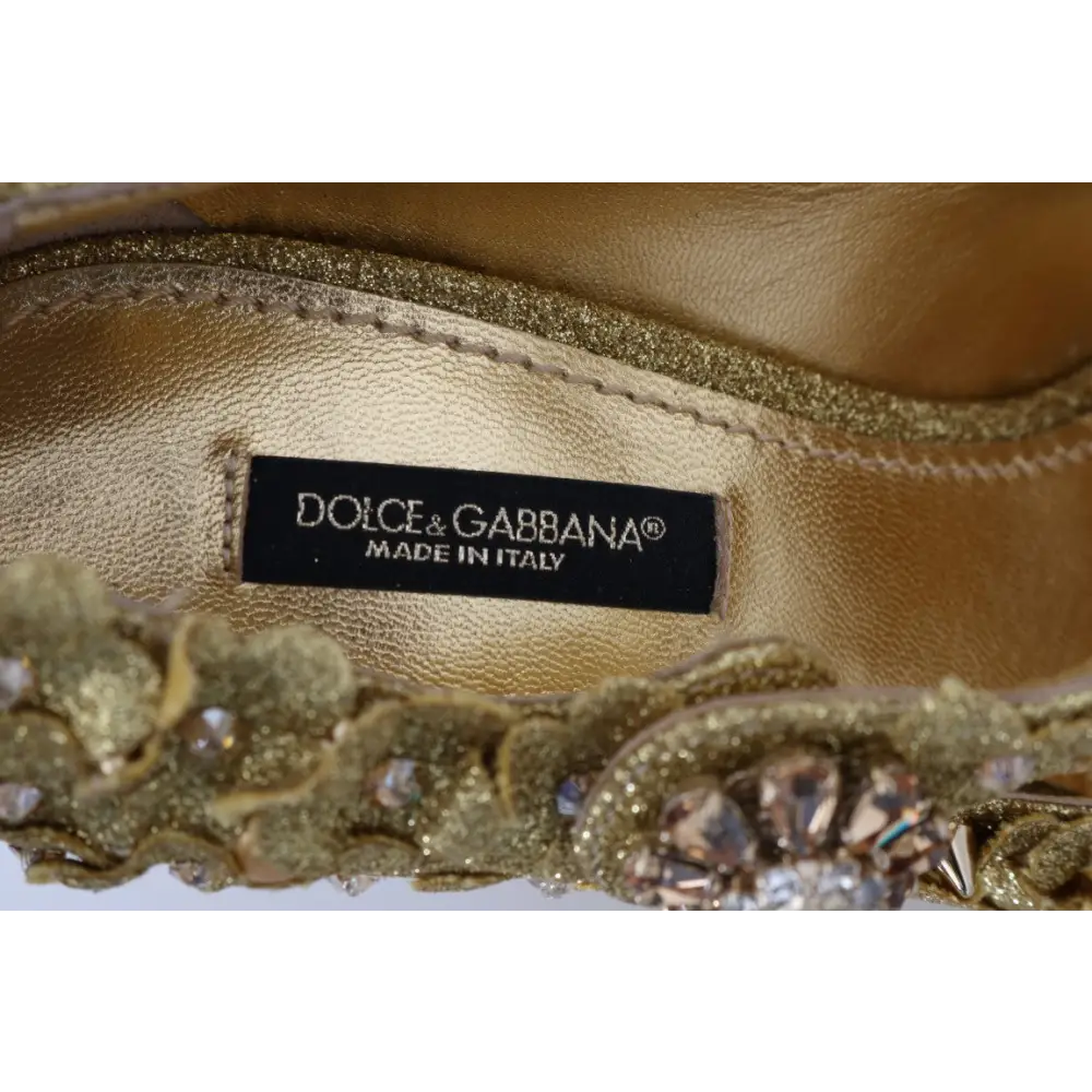 Dolce & Gabbana Gold Floral Kristall Mary Janes Pumps - EU36/US5.5