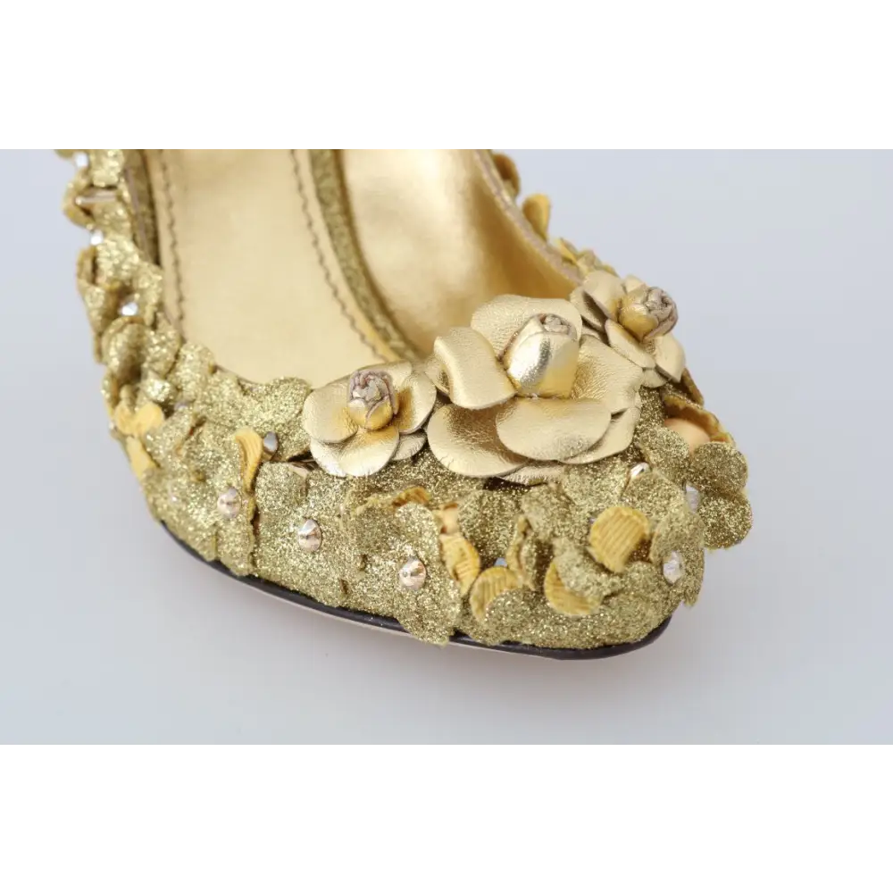 Dolce & Gabbana Gold Floral Kristall Mary Janes Pumps - EU36/US5.5