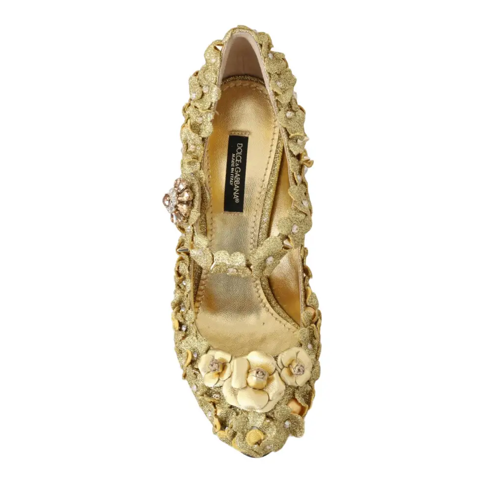 Dolce & Gabbana Gold Floral Kristall Mary Janes Pumps - EU36/US5.5