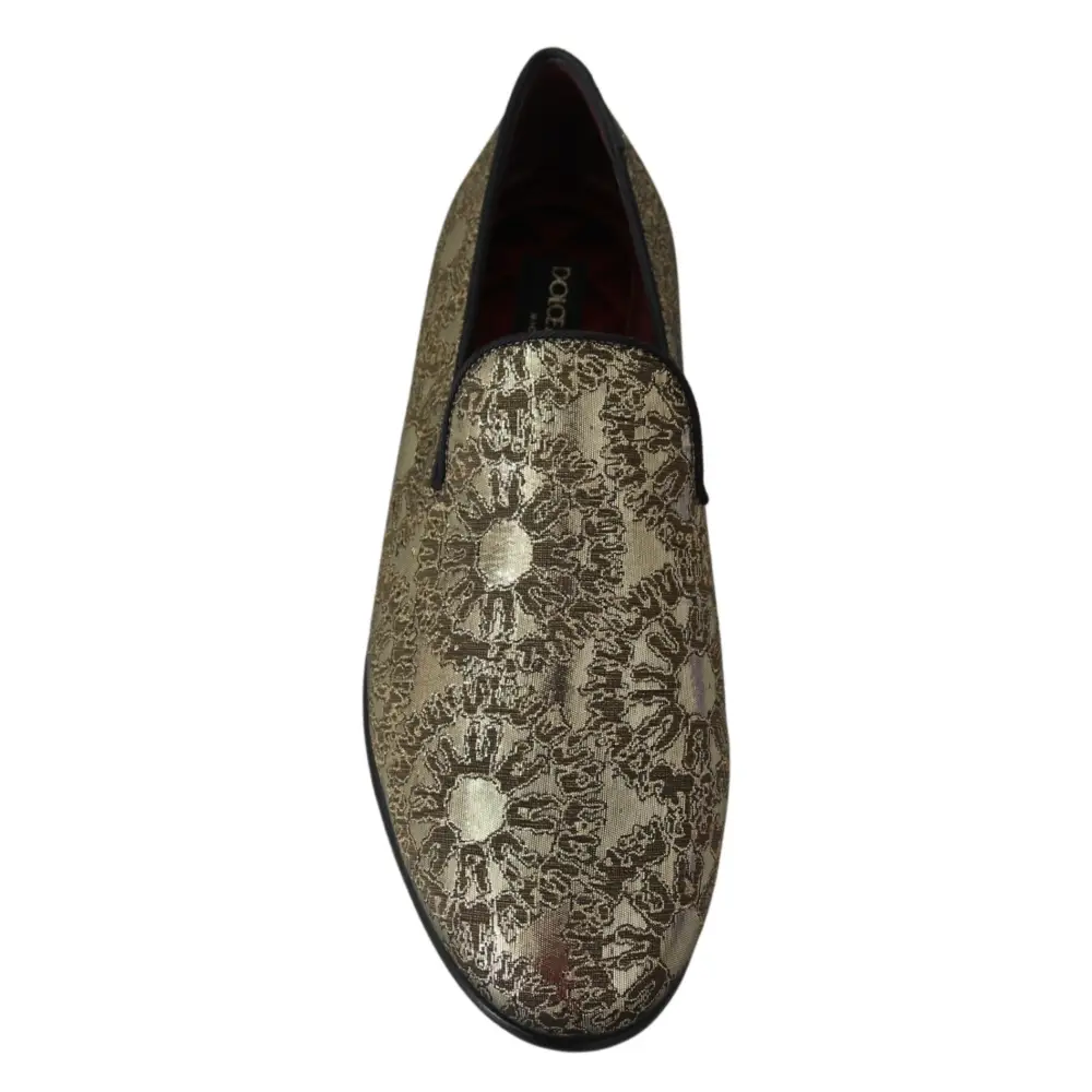 Dolce & Gabbana Gold Jacquard Flats Herren Loafers Schuhe