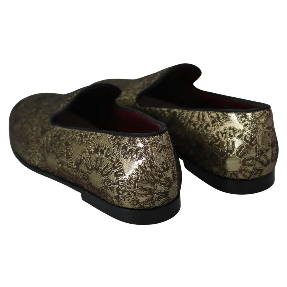 Dolce & Gabbana Gold Jacquard Flats Herren Loafers Schuhe