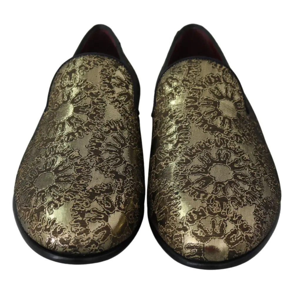 Dolce & Gabbana Gold Jacquard Flats Herren Loafers Schuhe