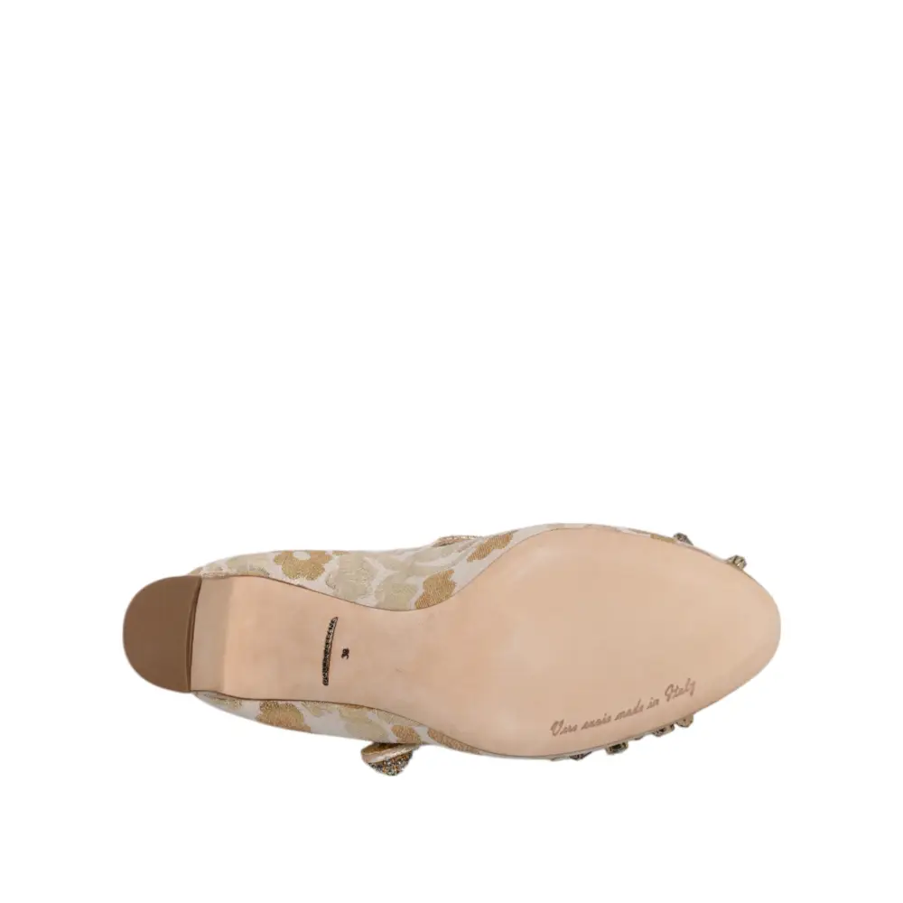 Dolce & Gabbana Gold Jacquard Kristall Mary Janes Pumps Schuhe - EU38/US7.5
