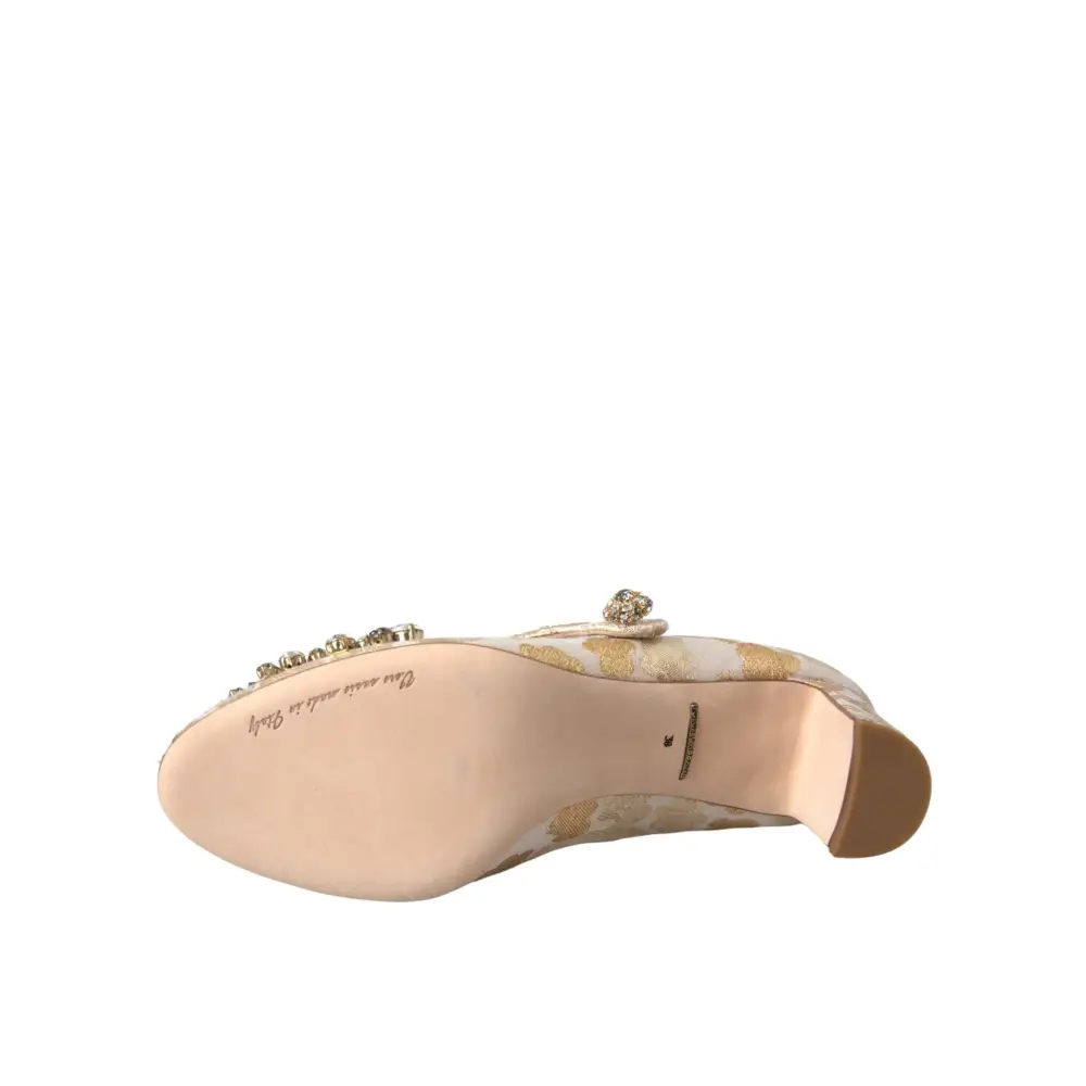 Dolce & Gabbana Gold Jacquard Kristall Mary Janes Pumps Schuhe