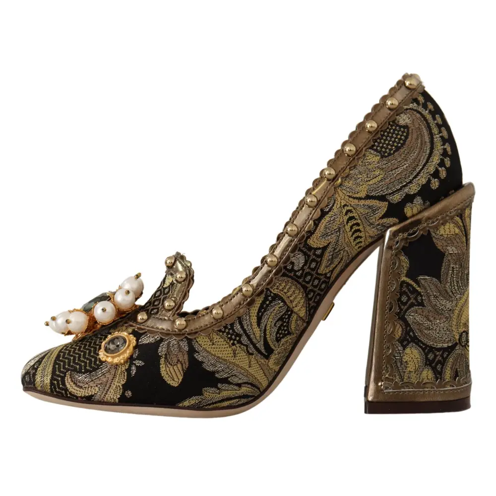 Dolce & Gabbana Gold Kristall Quadratische Zehe Brokat Pumps Schuhe - EU36/US5.5