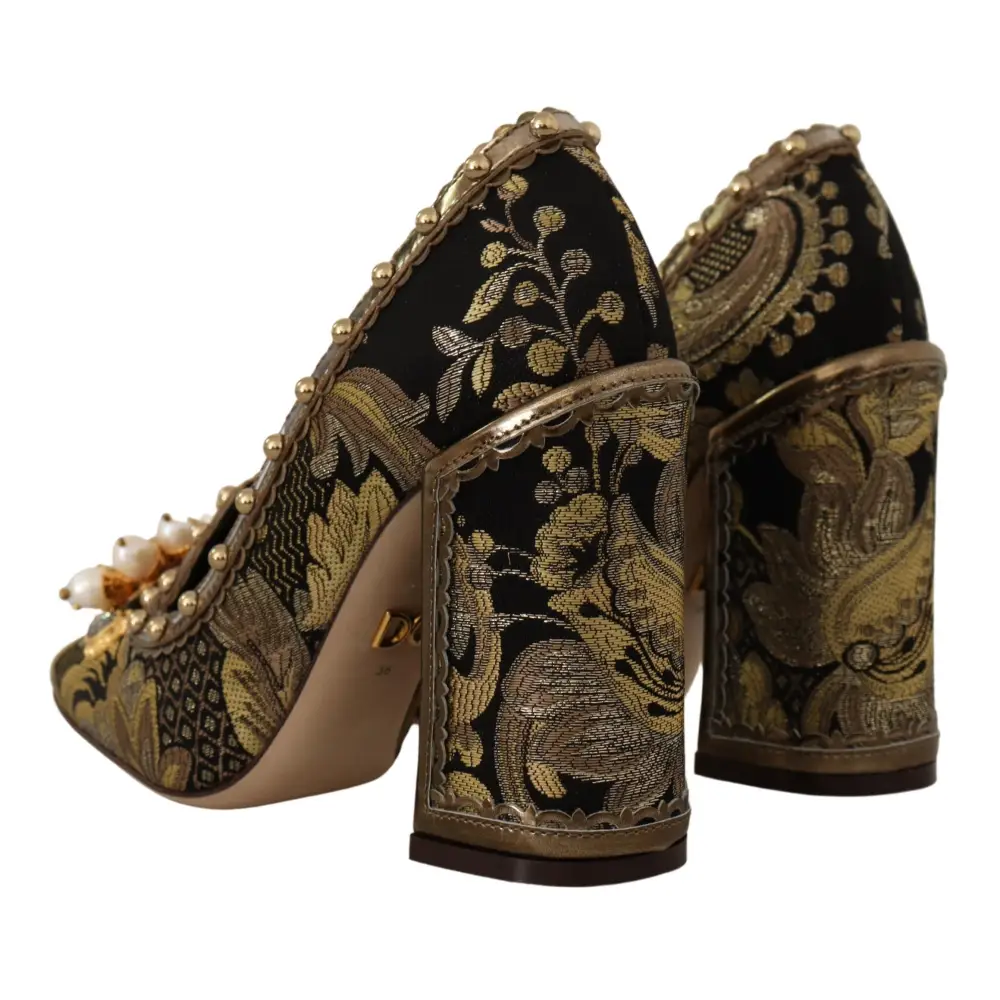 Dolce & Gabbana Gold Kristall Quadratische Zehe Brokat Pumps Schuhe - EU36/US5.5
