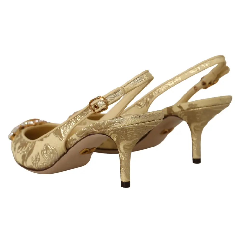 Dolce & Gabbana Gold Kristall Slingbacks Pumps Heels Schuhe