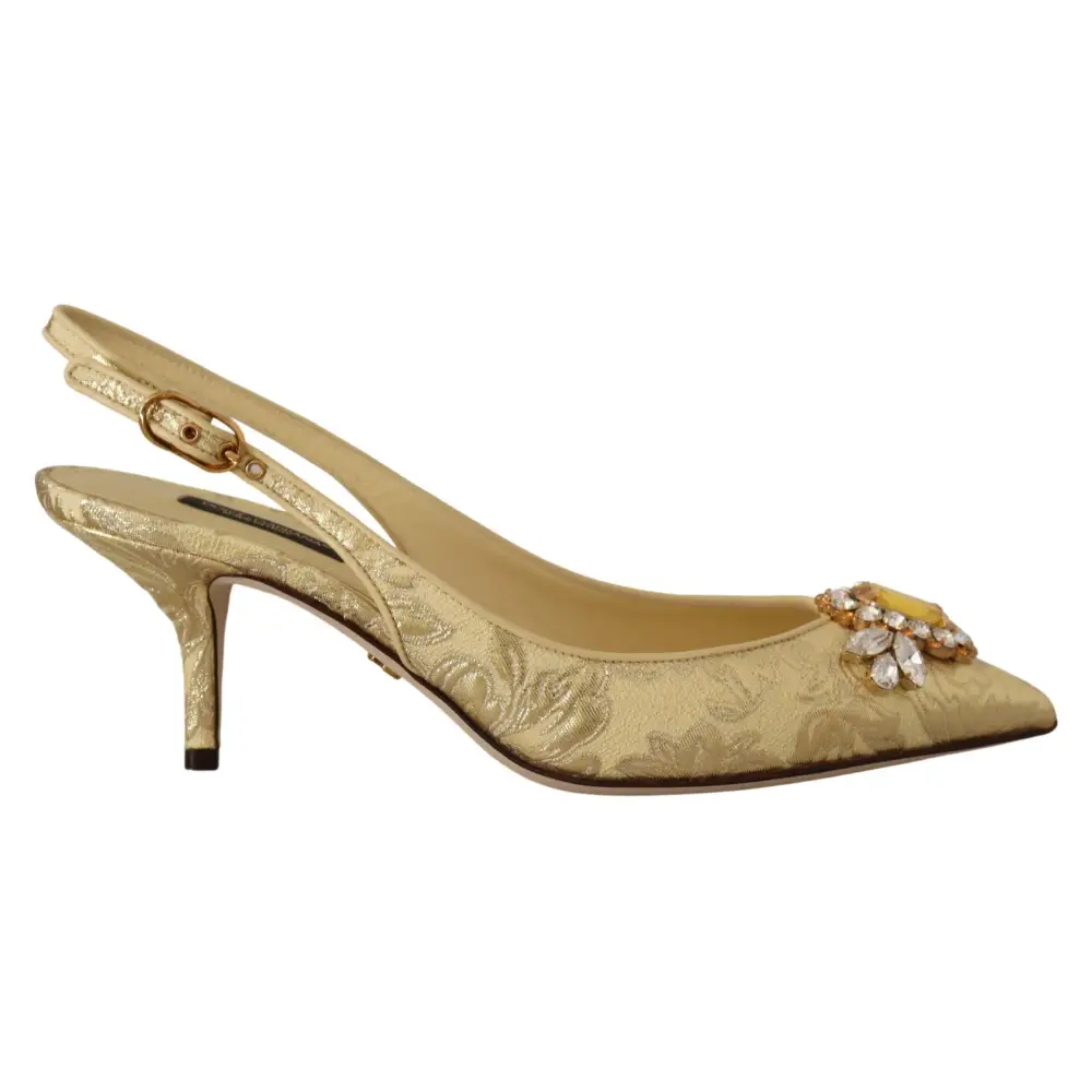 Dolce & Gabbana Gold Kristall Slingbacks Pumps Heels Schuhe