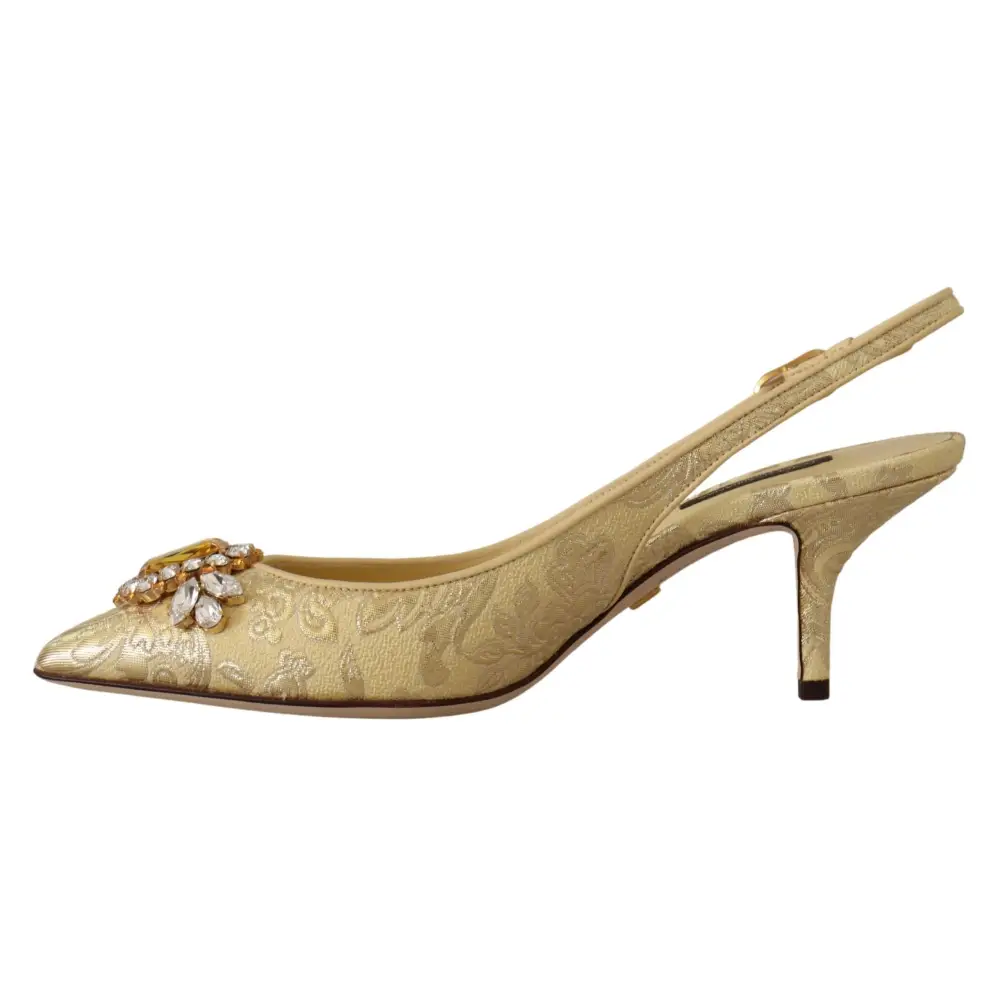 Dolce & Gabbana Gold Kristall Slingbacks Pumps Heels Schuhe