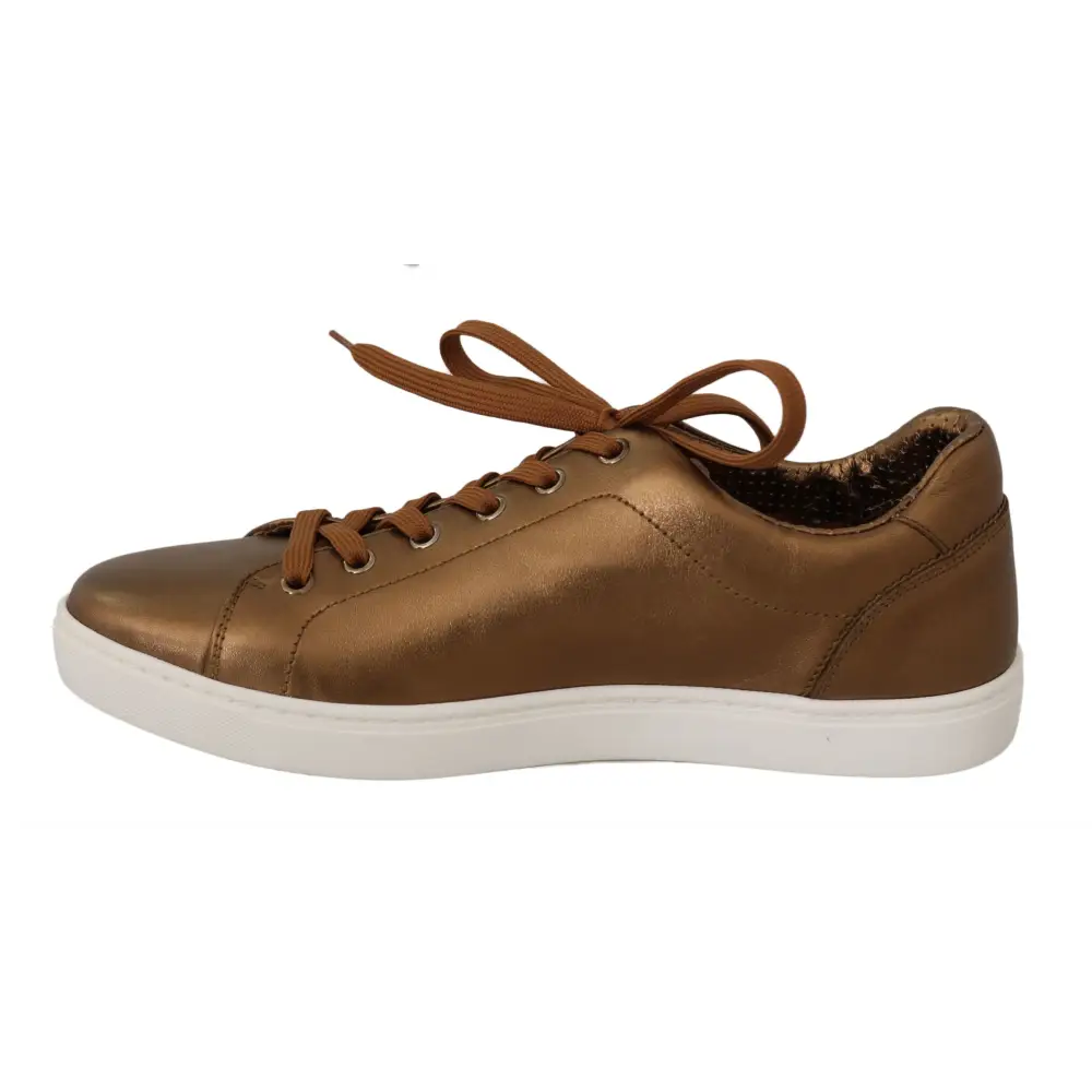 Dolce & Gabbana Gold Leder Herren Casual Turnschuhe - EU39/US6