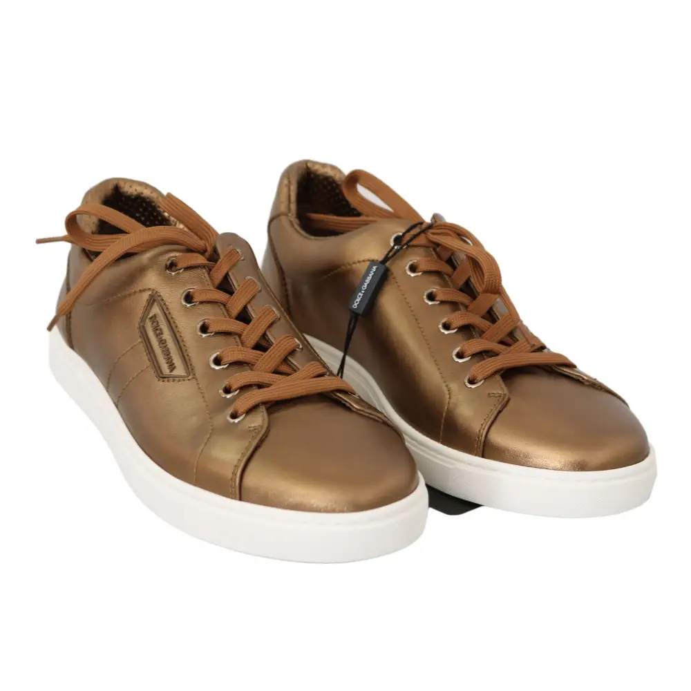 Dolce & Gabbana Gold Leder Herren Casual Turnschuhe - EU39/US6