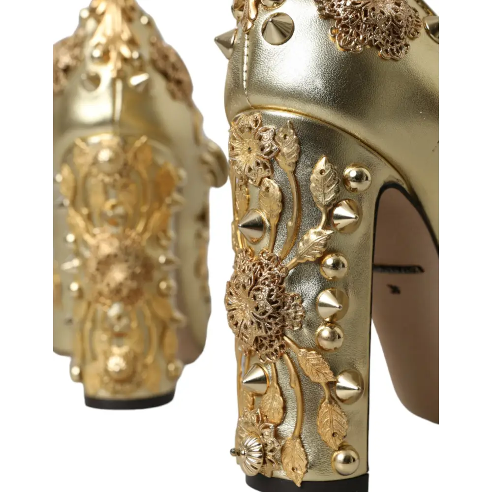 Dolce & Gabbana Gold Leder Kristall Mary Janes Pumps Schuhe - EU36/US5.5