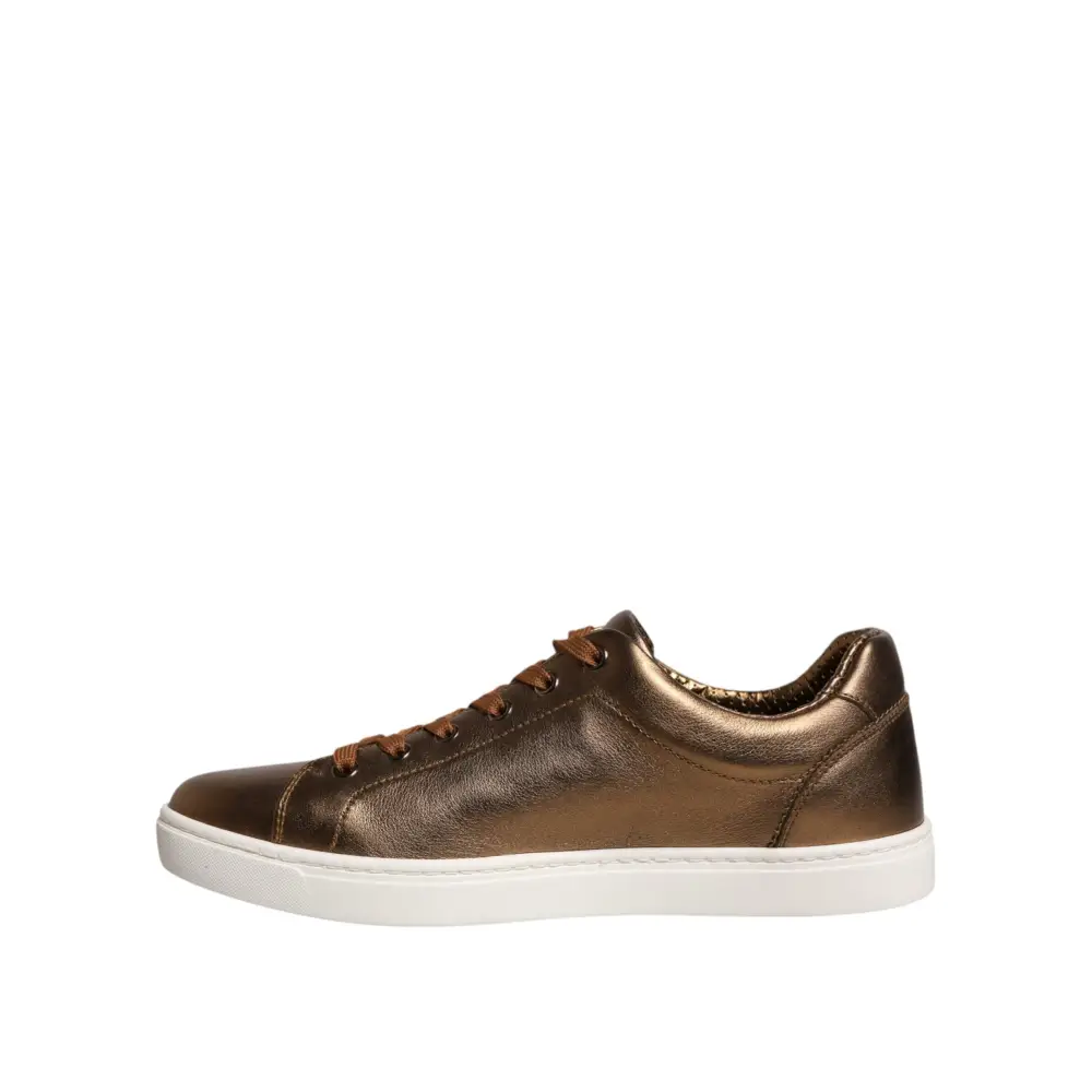 Dolce & Gabbana Gold Leder Logo London Herren Sneaker Schuhe - EU40.5/US7.5