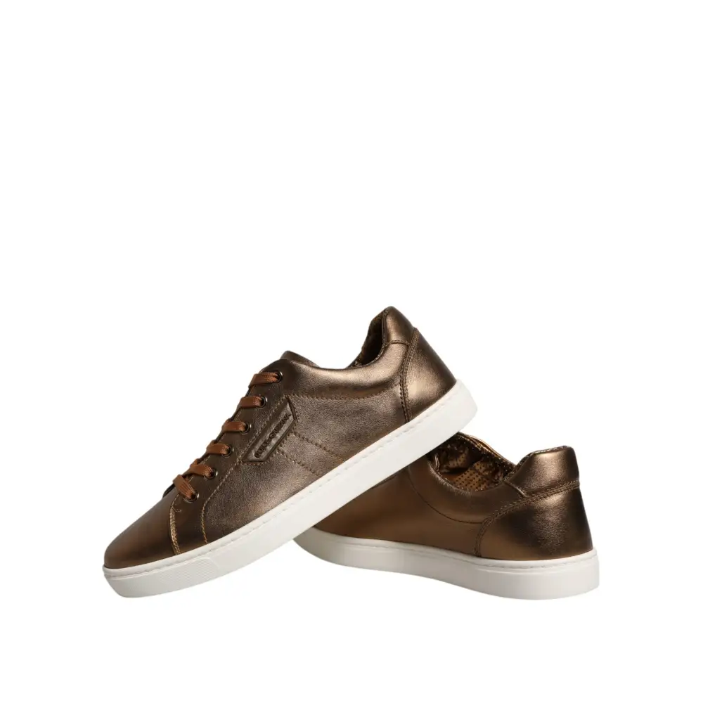 Dolce & Gabbana Gold Leder Logo London Herren Sneaker Schuhe - EU40.5/US7.5