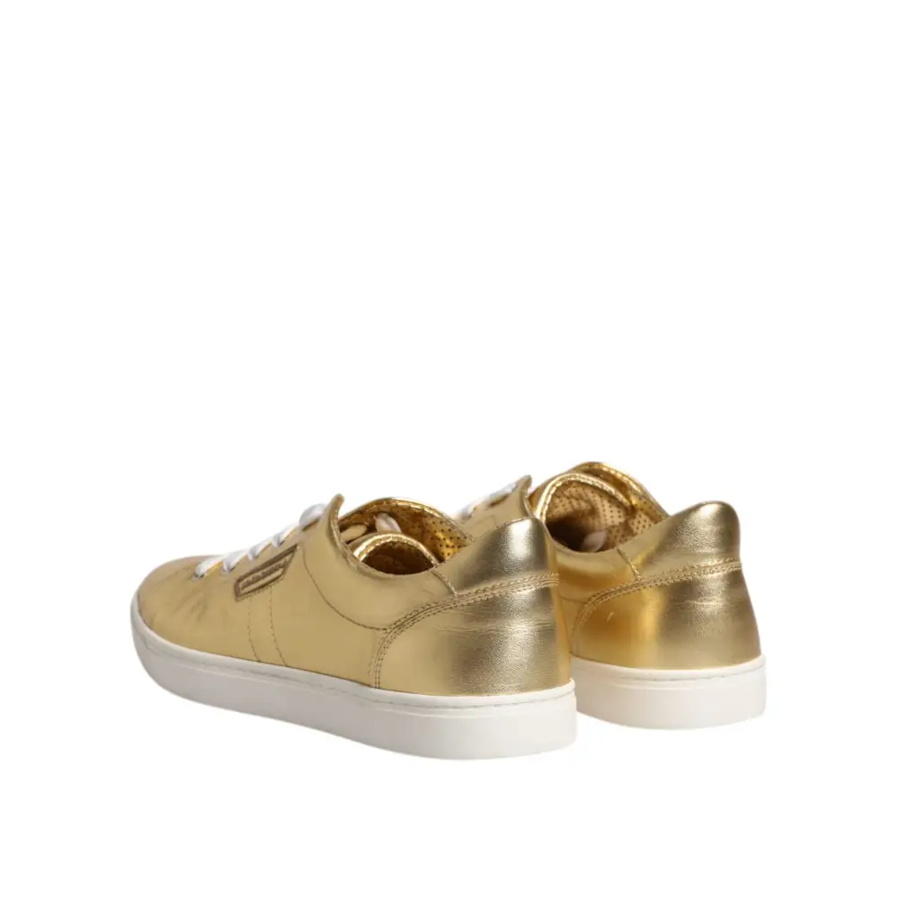 Dolce & Gabbana Gold Leder Logo London Männer Turnschuhe Schuhe - EU41.5/US8.5
