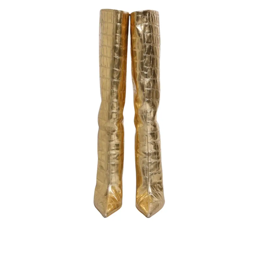 Dolce & Gabbana Gold Leder Stiletto Heels Hohe Stiefel Schuhe