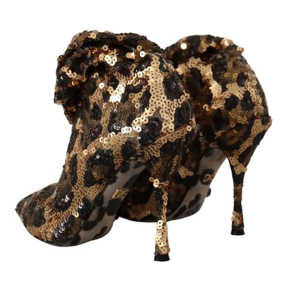 Dolce & Gabbana Gold Leopard Pailletten Heels Stiefel Schuhe - EU39.5/US9