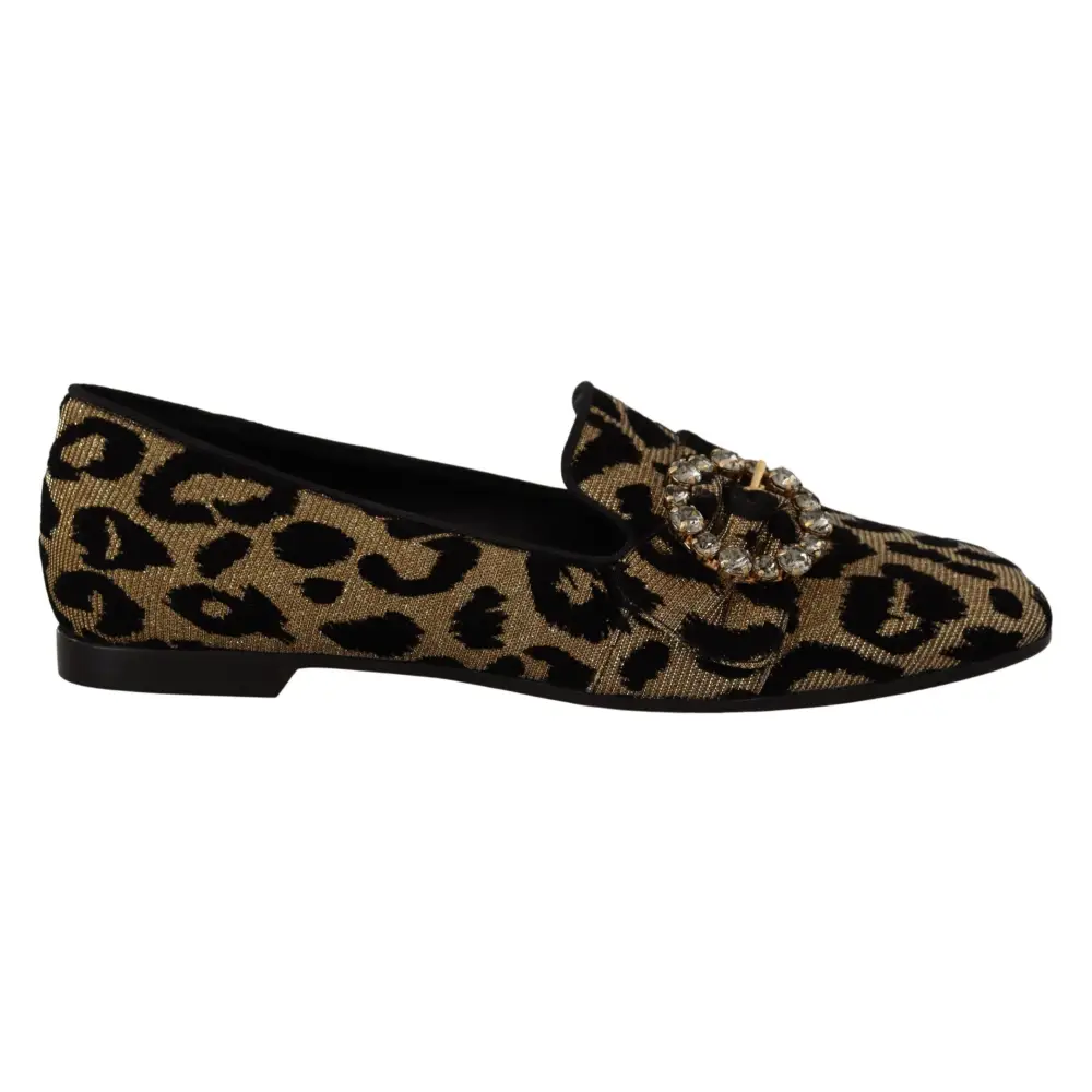 Dolce & Gabbana Gold Leopard Print Kristalle Loafers Schuhe - EU36.5/US6