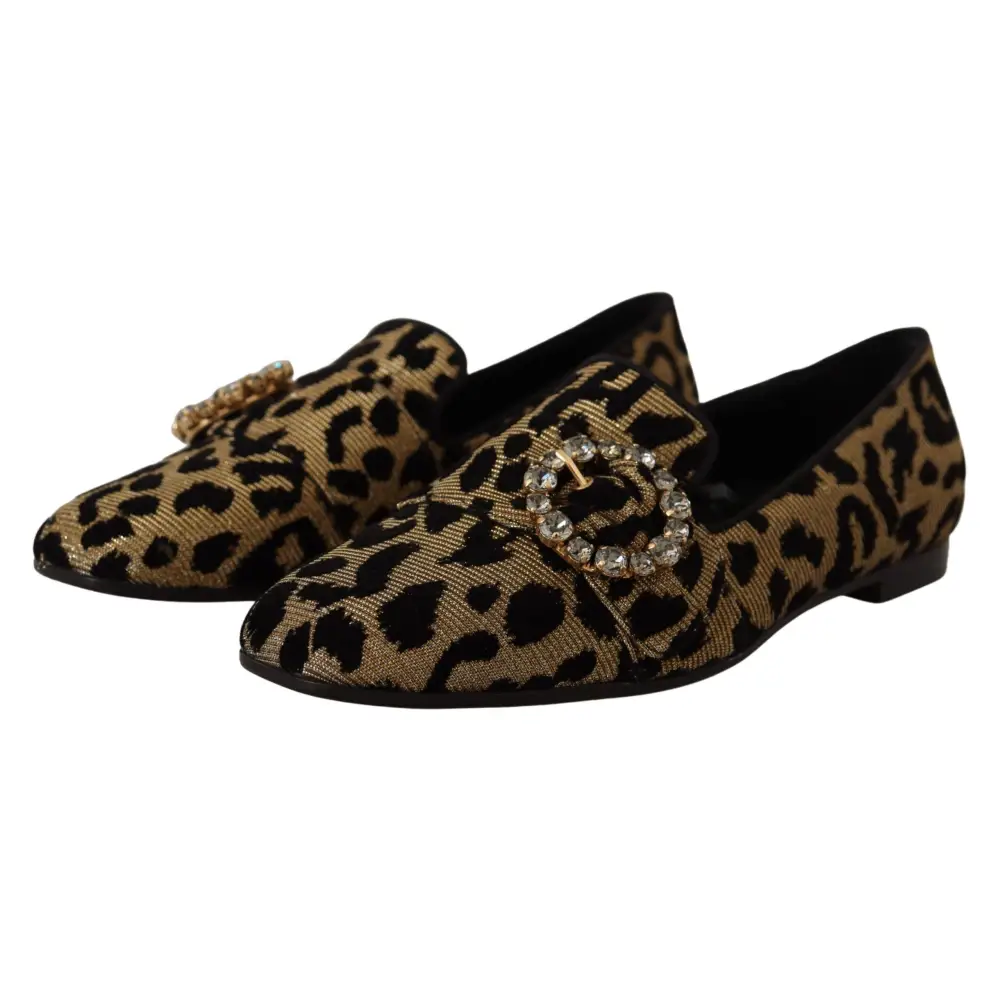 Dolce & Gabbana Gold Leopard Print Kristalle Loafers Schuhe - EU36.5/US6