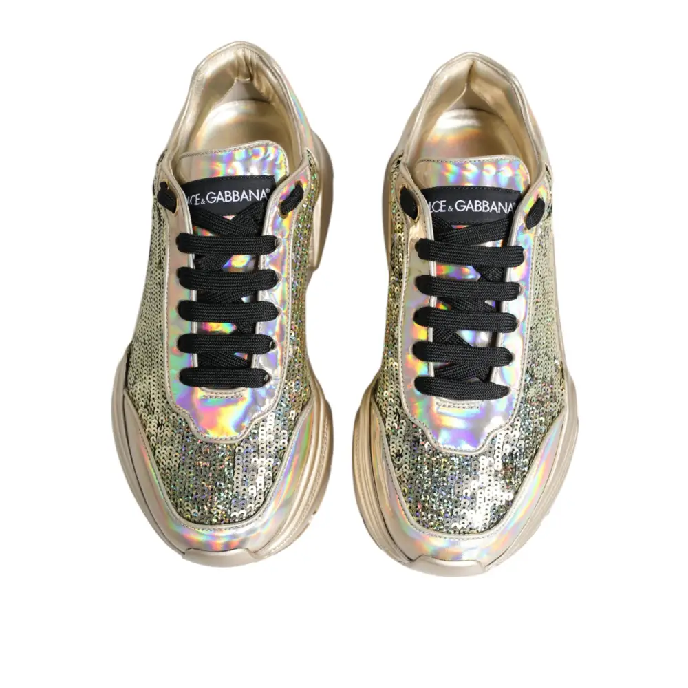 Dolce & Gabbana Gold Pailletten Iridiscent Daymaster Turnschuhe Schuhe