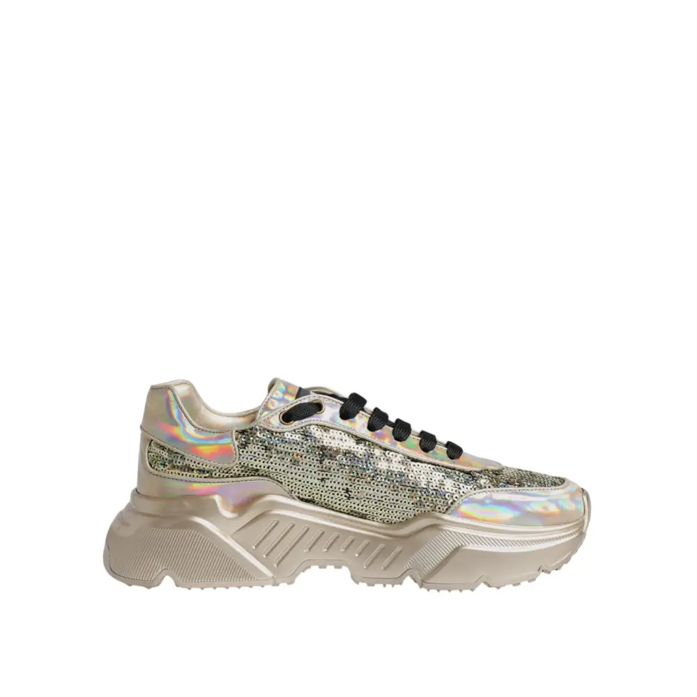 Dolce & Gabbana Gold Pailletten Iridiscent Daymaster Turnschuhe Schuhe