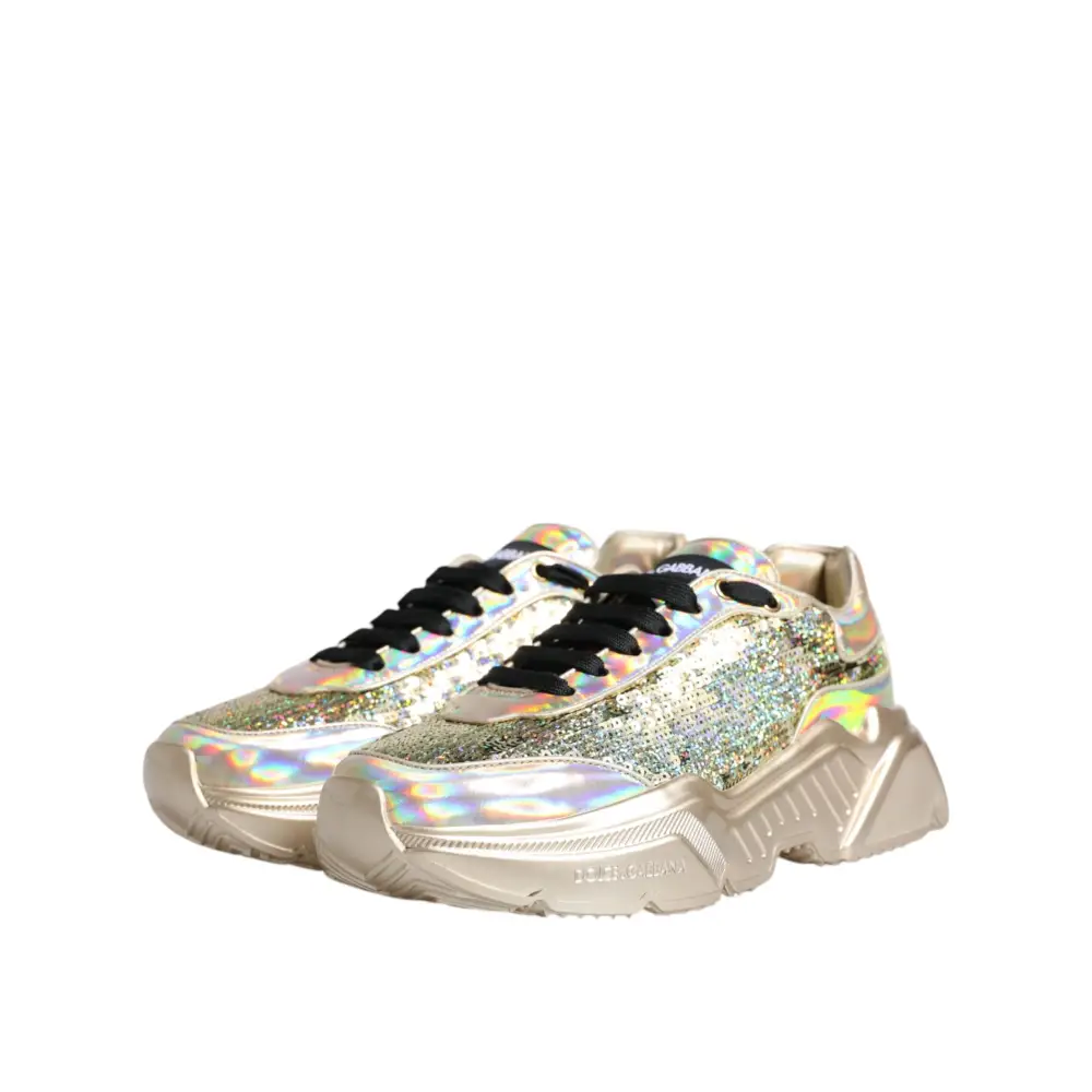 Dolce & Gabbana Gold Pailletten Iridiscent Daymaster Turnschuhe Schuhe