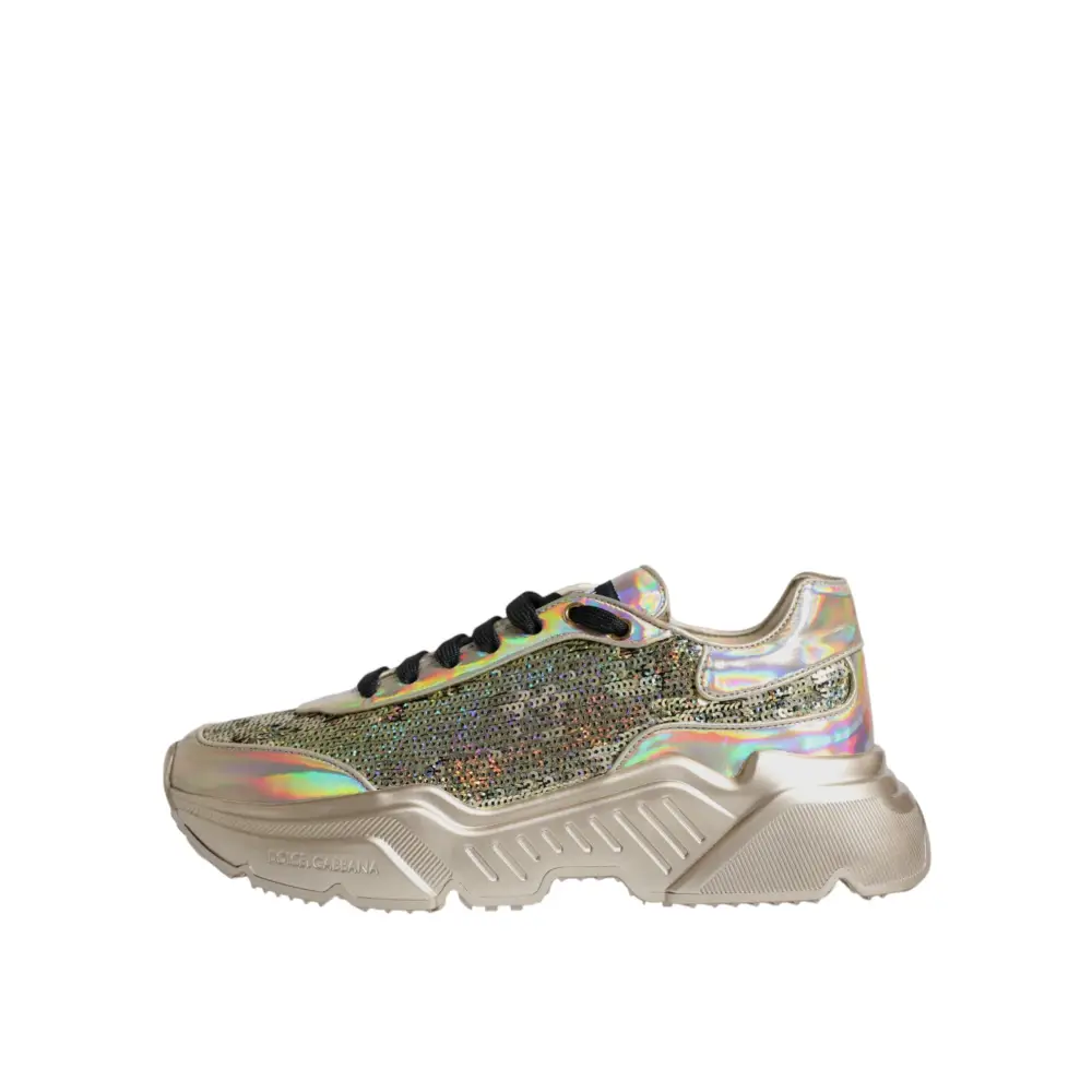 Dolce & Gabbana Gold Pailletten Iridiscent Daymaster Turnschuhe Schuhe