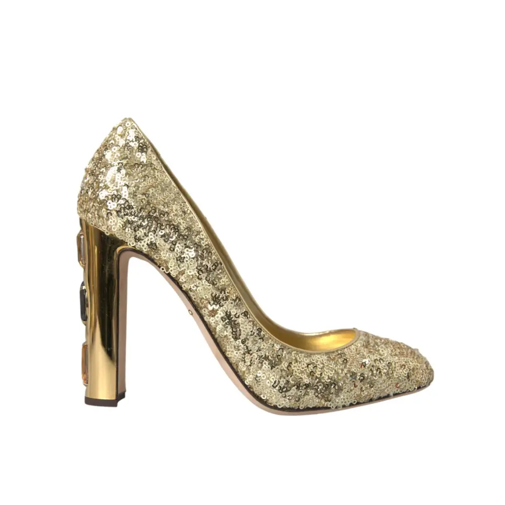 Dolce & Gabbana Gold Pailletten Kristall Absätze Pumps Schuhe