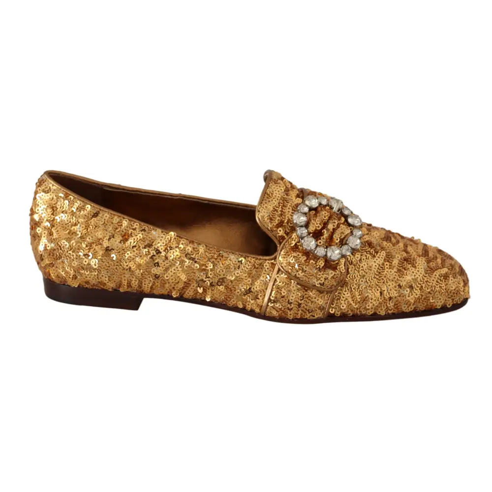 Dolce & Gabbana Gold Pailletten Kristall Flach Frauen Loafers Schuhe - EU37/US6.5