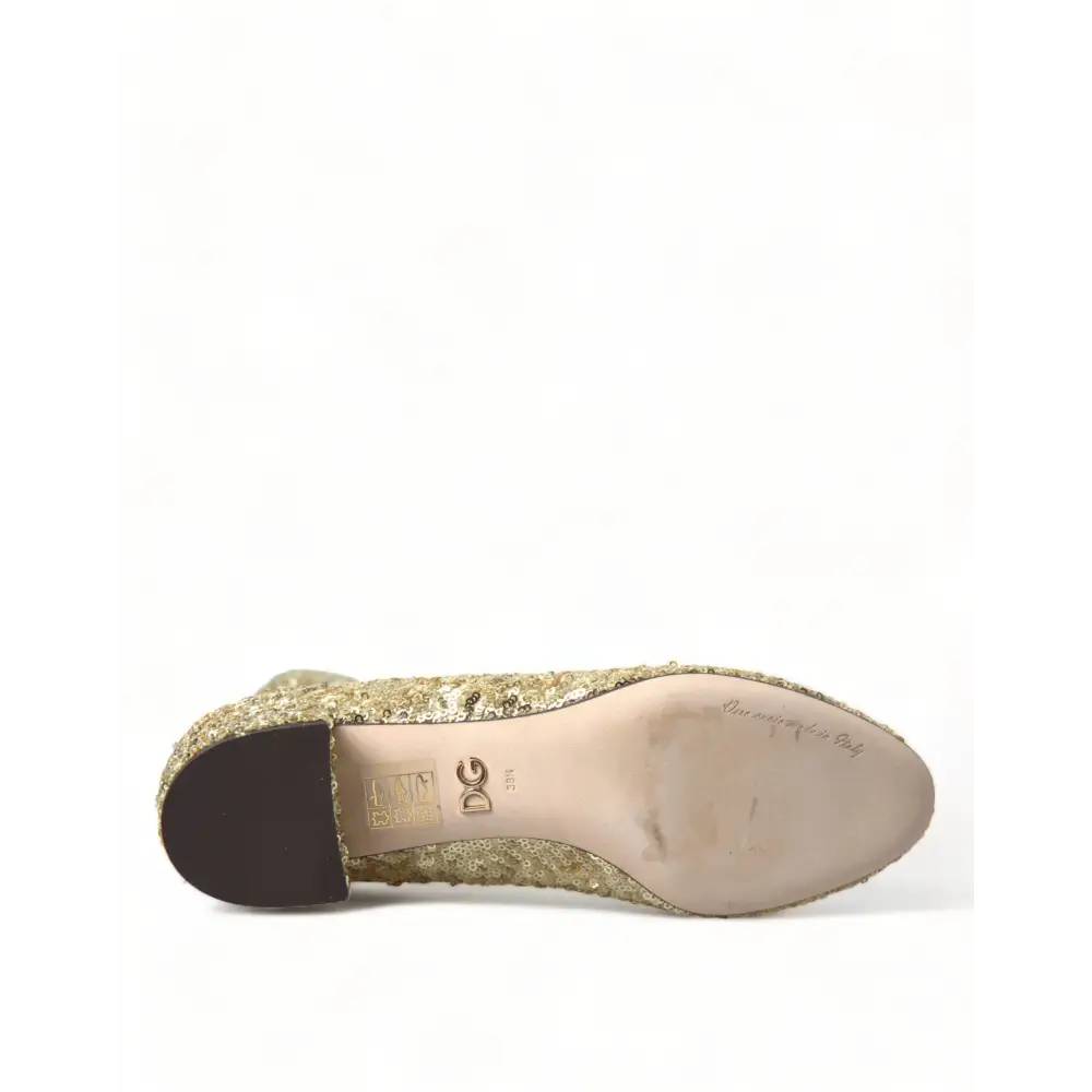 Dolce & Gabbana Gold Pailletten kurze Stiefel Stretch Schuhe