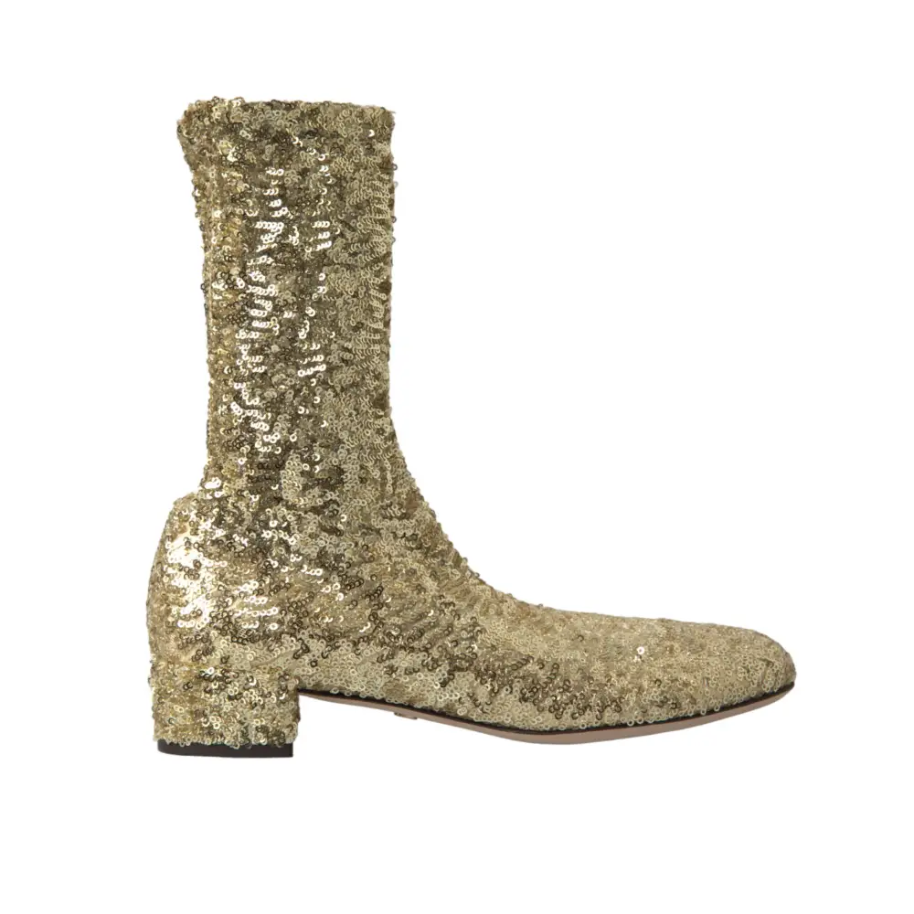 Dolce & Gabbana Gold Pailletten kurze Stiefel Stretch Schuhe
