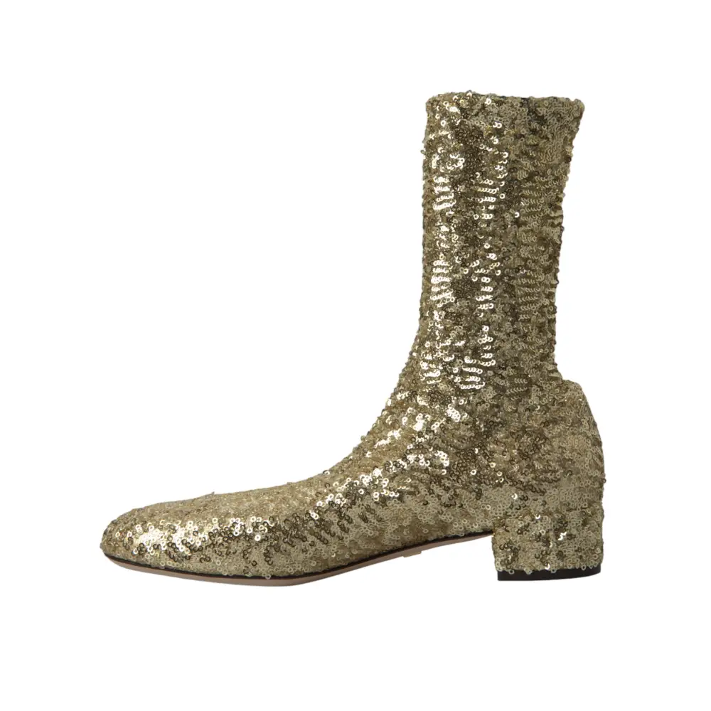 Dolce & Gabbana Gold Pailletten kurze Stiefel Stretch Schuhe