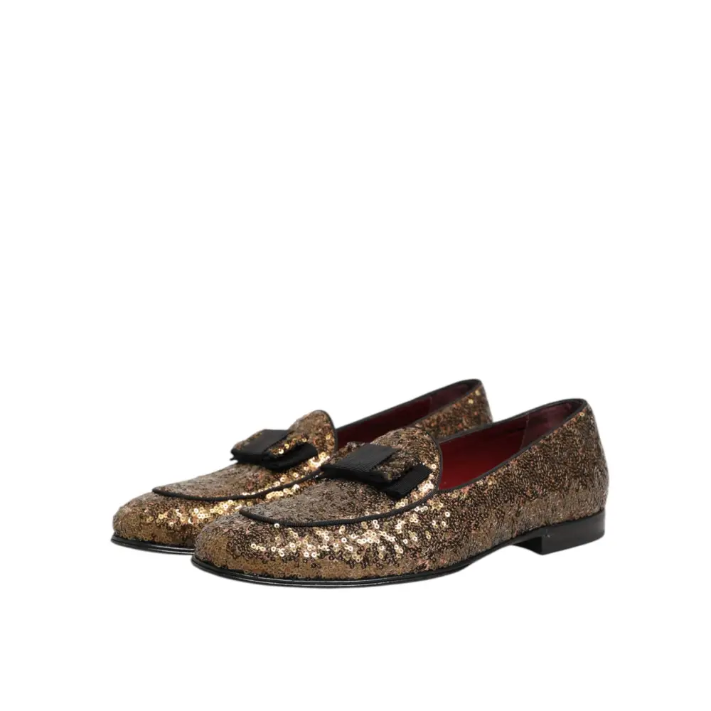 Dolce & Gabbana Gold Pailletten Slip On Loafers Männer Kleid Schuhe - EU44/US11