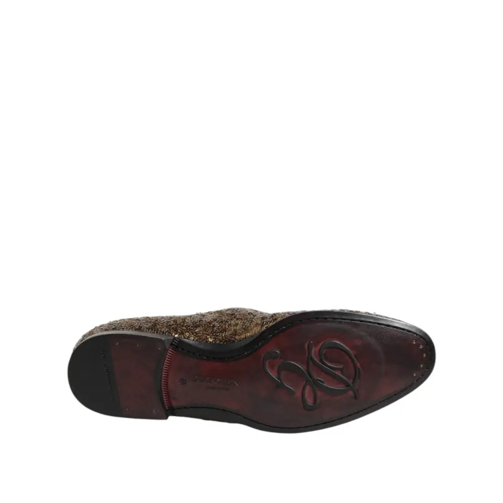 Dolce & Gabbana Gold Pailletten Slip On Loafers Männer Kleid Schuhe - EU44/US11