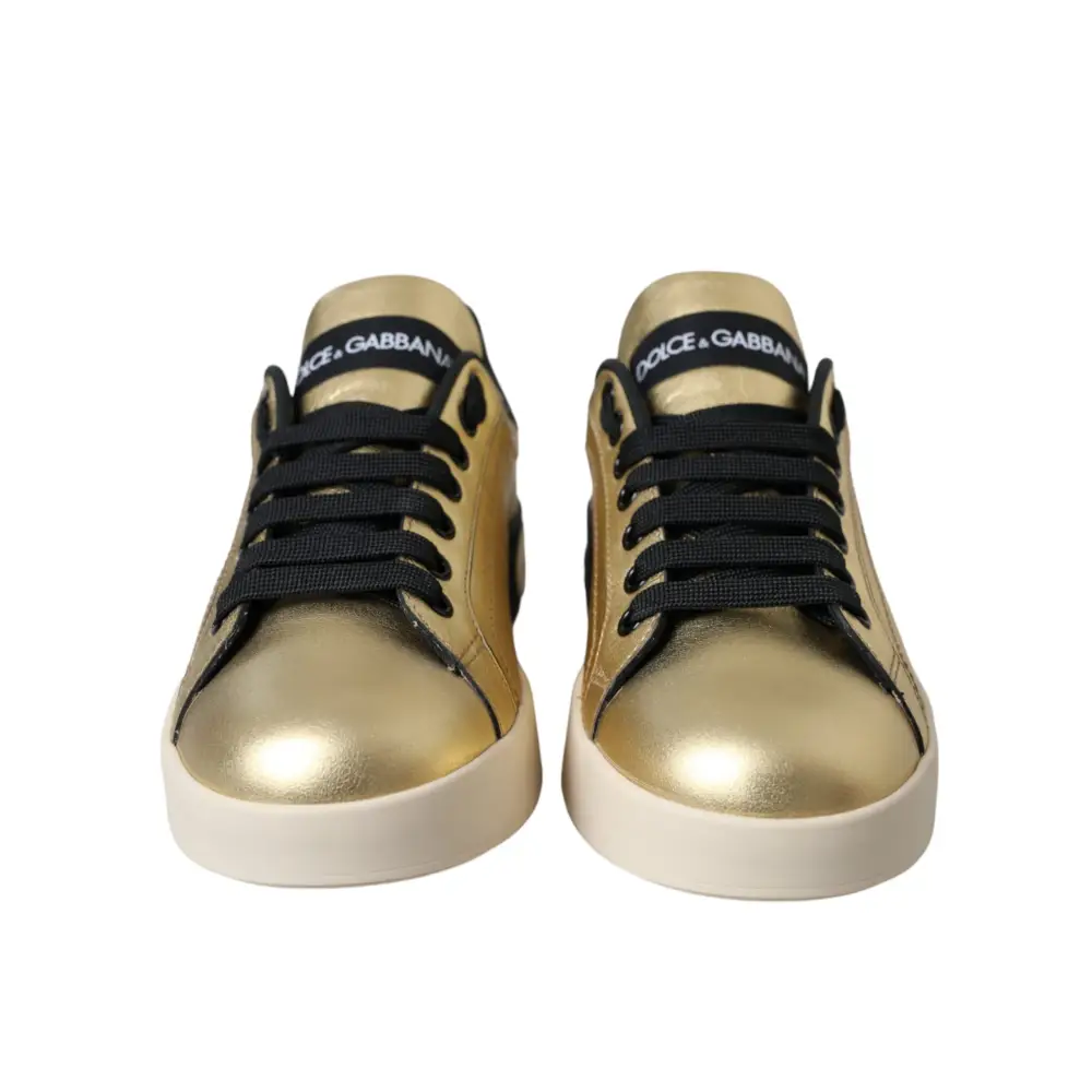 Dolce & Gabbana Gold Portofino Kalbsleder Sneakers Frauen Schuhe