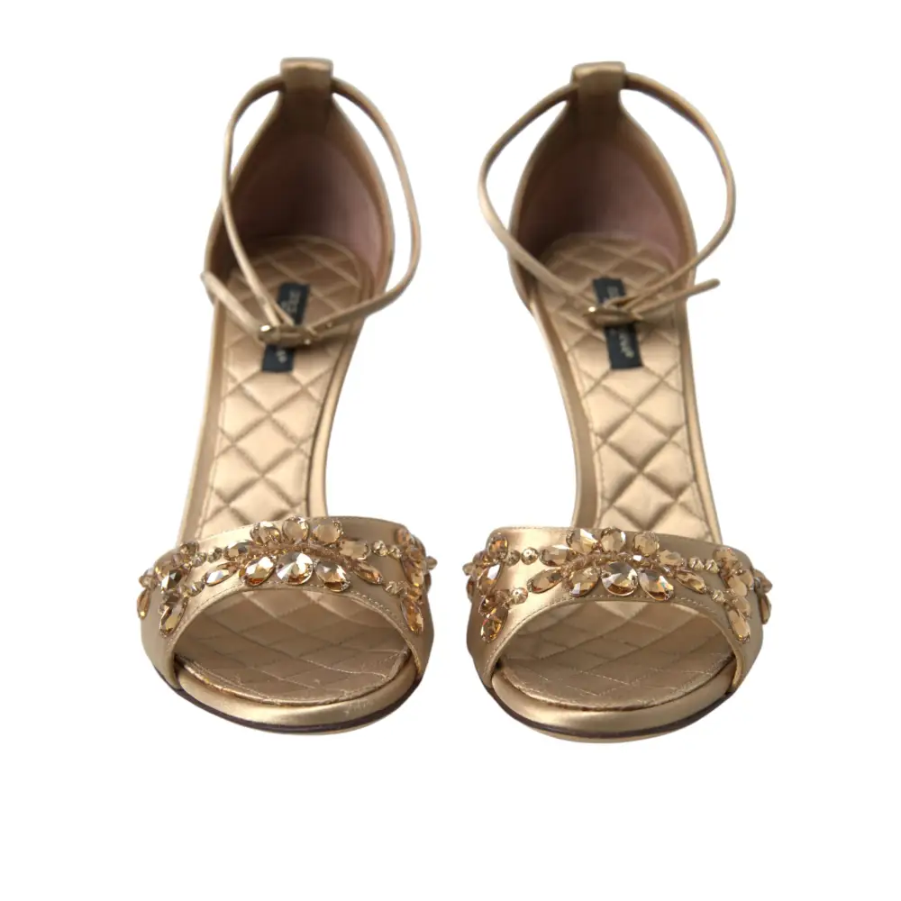Dolce & Gabbana Gold Satin Knöchelriemen Kristall Sandalen Schuhe - EU37/US6.5
