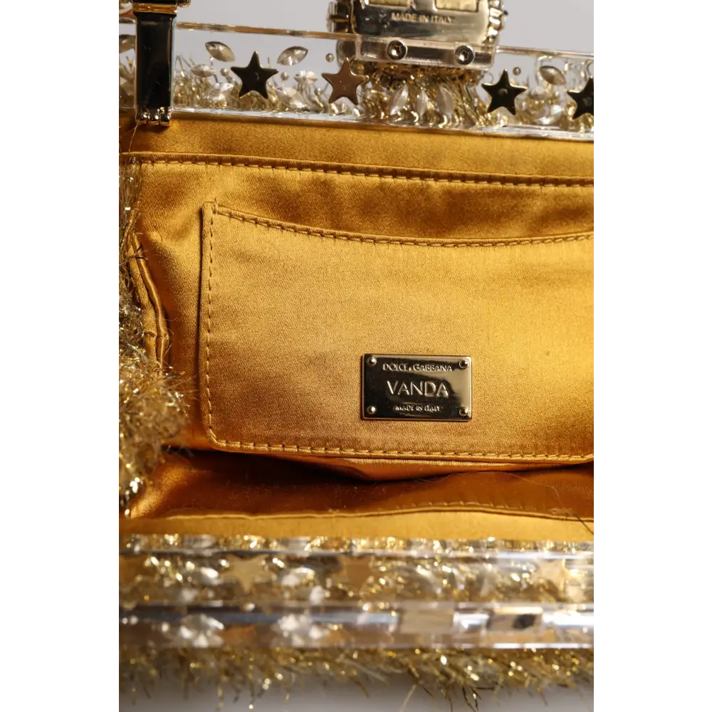 Dolce & Gabbana Gold Vanda Kettenband Flitter Kristall Abend Clutch Tasche