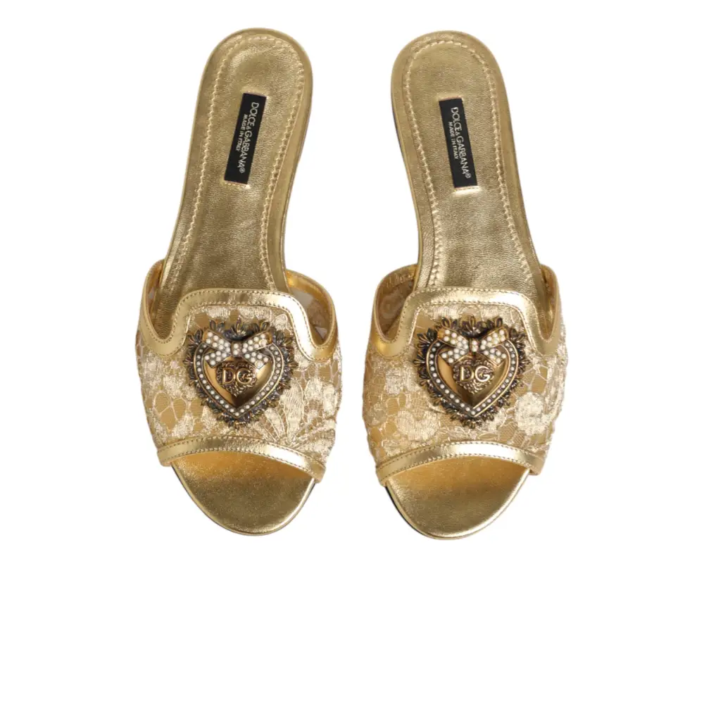 Dolce & Gabbana Goldene Devotion Spitzenschuhe Slip-On Sandalen - EU35.5/US5