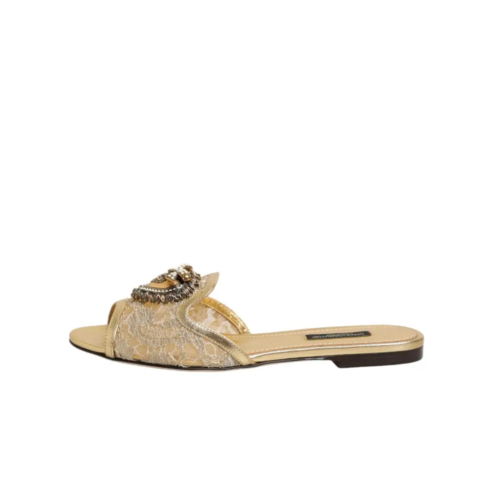 Dolce & Gabbana Goldene Devotion Spitzenschuhe Slip-On Sandalen - EU35.5/US5