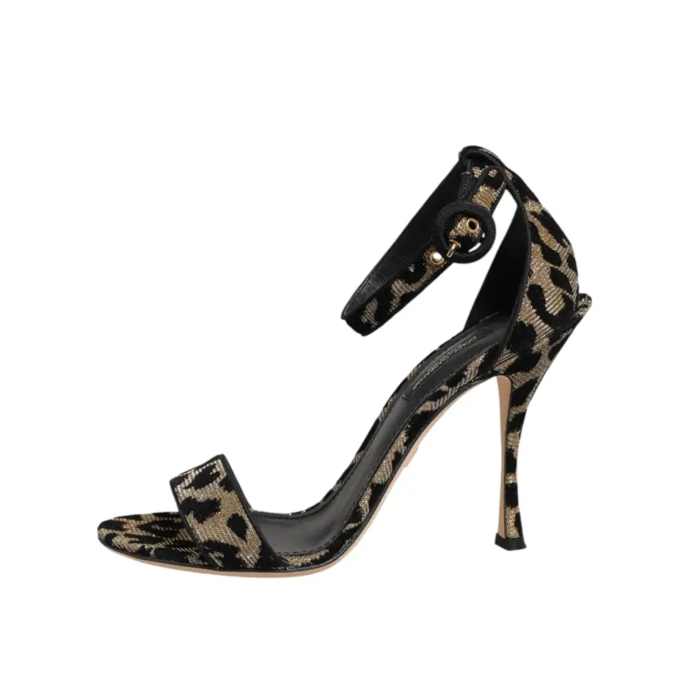 Dolce & Gabbana Goldene Leoparden-Sandaletten mit Knöchelriemen - EU36/US5.5