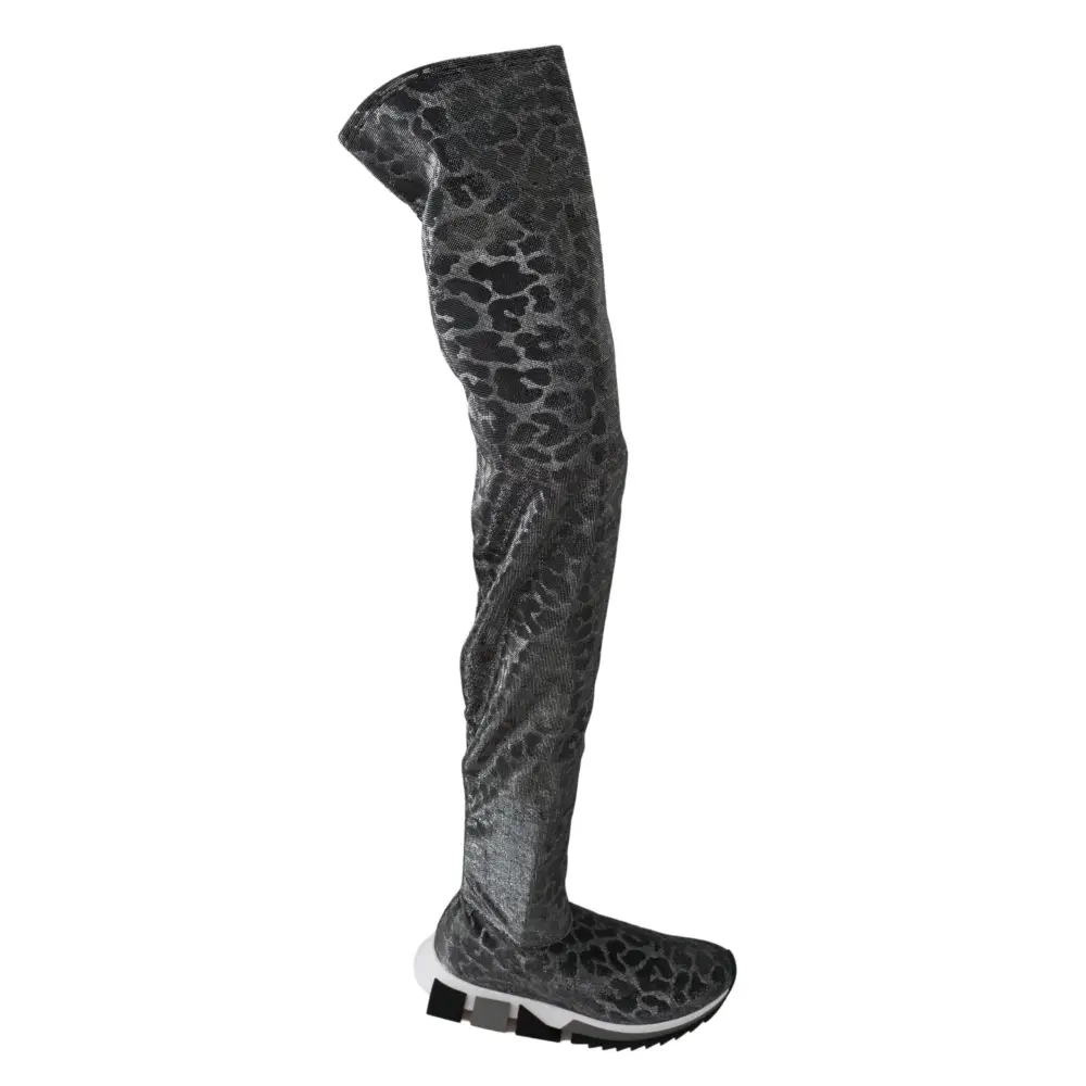 Dolce & Gabbana Grau Leopard High Top Sneakers Booties Schuhe - EU35/US4.5