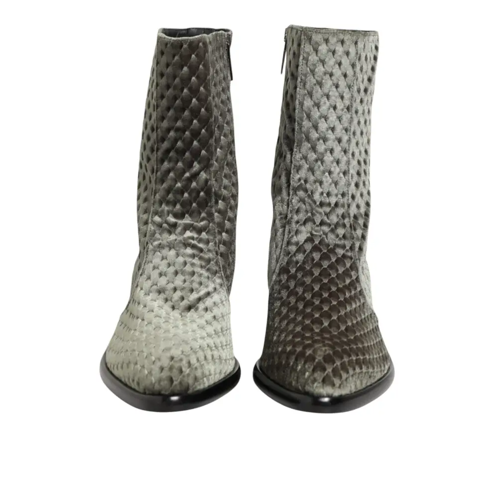 Dolce & Gabbana Graue Baumwolle Samt Mid Calf Kurze Stiefel Schuhe - EU44/US11