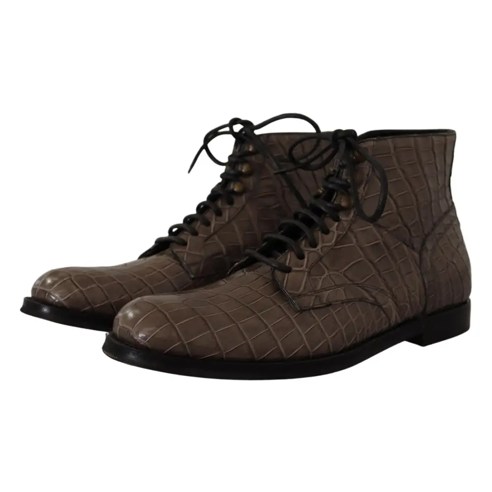 Dolce & Gabbana Graue Derby-Stiefel aus Krokodilleder - EU42/US9