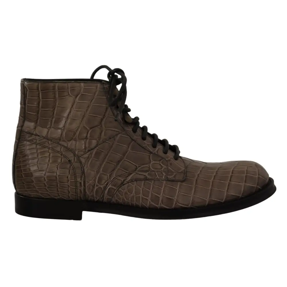 Dolce & Gabbana Graue Derby-Stiefel aus Krokodilleder - EU42/US9