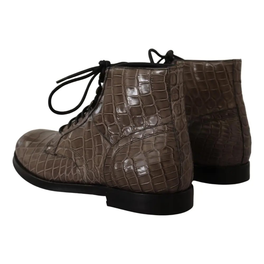 Dolce & Gabbana Graue Derby-Stiefel aus Krokodilleder - EU42/US9