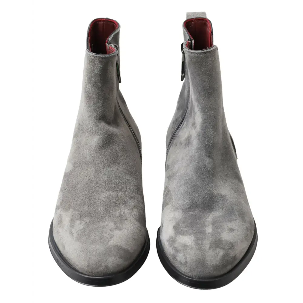 Dolce & Gabbana Graue Leder Herrenstiefel Schuhe - EU39/US6
