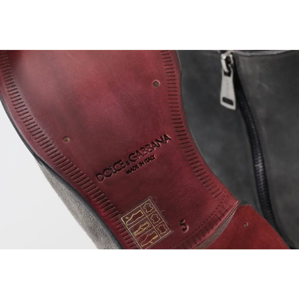 Dolce & Gabbana Graue Leder Herrenstiefel Schuhe - EU39/US6