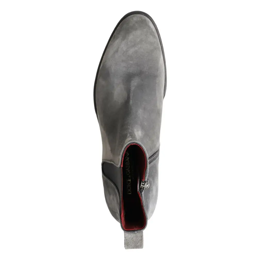 Dolce & Gabbana Graue Leder Herrenstiefel Schuhe - EU39/US6