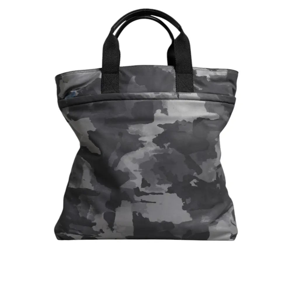 Dolce & Gabbana Graue Tarnfarben-Baumwolltasche mit mehreren Fächern Tote Bag